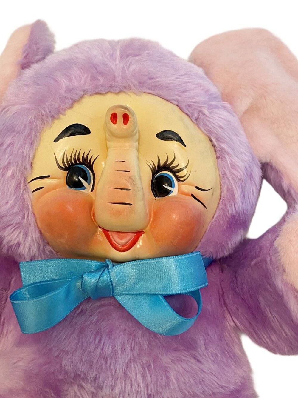 Vintage Rubber face Plush Elephant Stuffie Purple Stuffed Faux Fur Animal